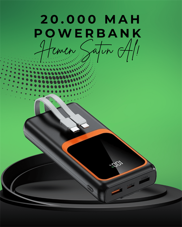 20000 mAh Taşınabilir Powerbank | Çok Kablolu, Hızlı Şarj Destekli (22.5W) - Bayi Depom 20000 mAh Taşınabilir Powerbank | Çok Kablolu, Hızlı Şarj Destekli (22.5W) - Bayi Depom