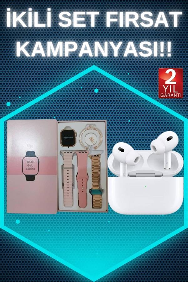 3 Kordonlu Pembe Amoled Ekran Akıllı Saat ve Yeni Nesil Pro Kablosuz Bluetooth Kulaklık ANC/ENC - Bayi Depom 3 Kordonlu Pembe Amoled Ekran Akıllı Saat ve Yeni Nesil Pro Kablosuz Bluetooth Kulaklık ANC/ENC - Bayi Depom