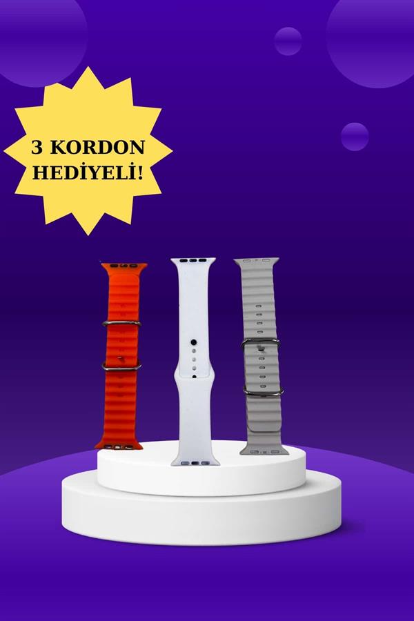 Akıllı Saat Arama Görüşme Bildirim Görme Uyku ve Sağlık Takibi Nabız Ölçer 3 Kordon Hediyeli - Bayi Depom