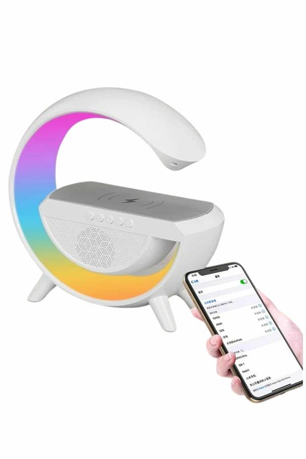 Bluetooth Hoparlör G Şekli Atmosfer Akıllı Rgb Lamba Wireless Kablosuz Şarj - Bayi Depom