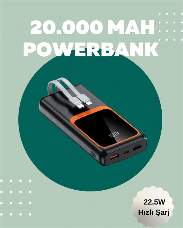 Dijital Ekranlı 20.000 mAh Powerbank | 22.5W Hızlı Şarj + Çoklu Bağlantı Seçeneği Yeni Nesil - Bayi Depom