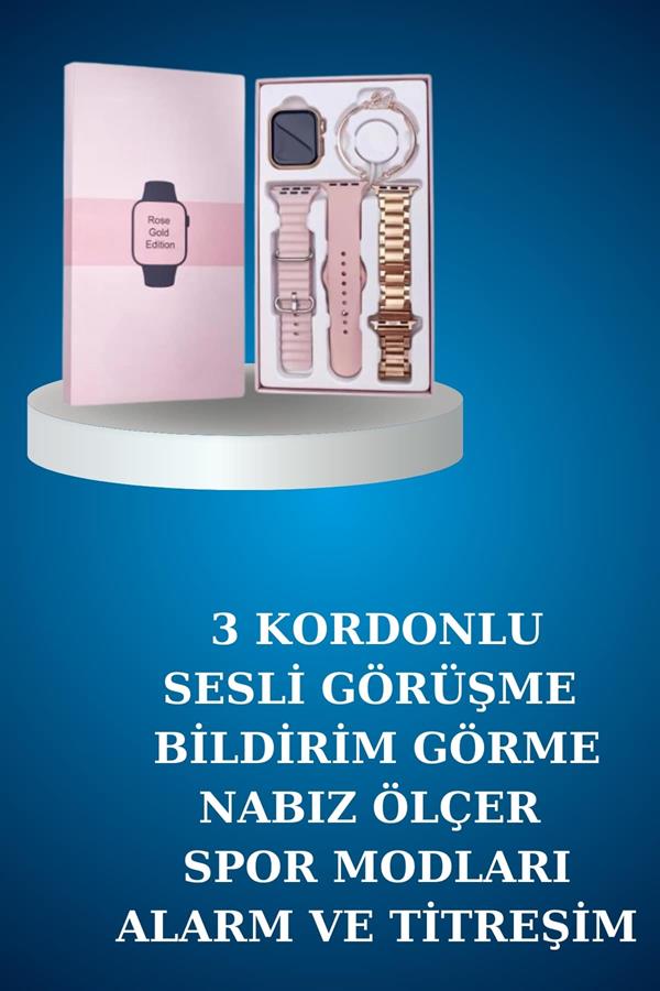 Kablolu Bluetooth Kulaklık ve Kadınlara Özel Bileklik Hediyeli Yeni Nesil Akıllı Saat 3 Kordonlu - Bayi Depom