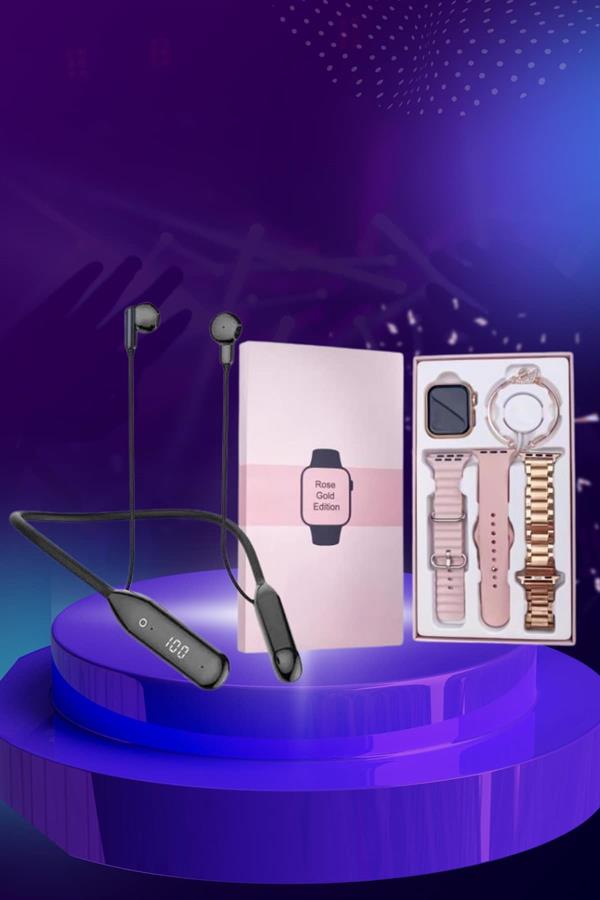 Kablolu Bluetooth Kulaklık ve Kadınlara Özel Bileklik Hediyeli Yeni Nesil Akıllı Saat 3 Kordonlu - Bayi Depom