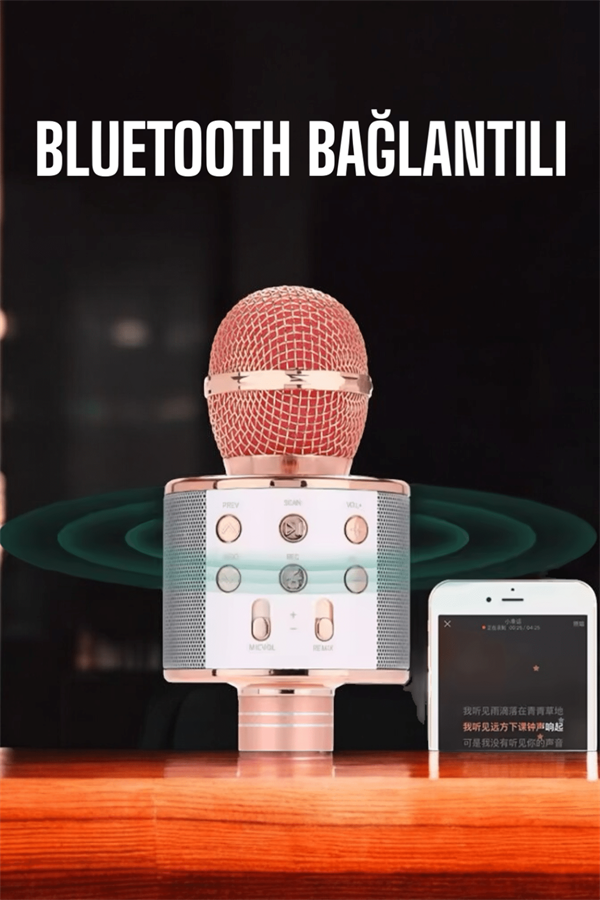 Kablosuz Bluetooth Karaoke Mikrofon USB ve AUX Girişli, Yüksek Ses Kalitesi - Bayi Depom