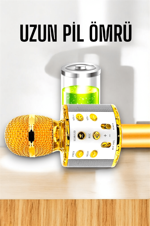Kablosuz Bluetooth Karaoke Mikrofon USB ve AUX Girişli, Yüksek Ses Kalitesi - Bayi Depom