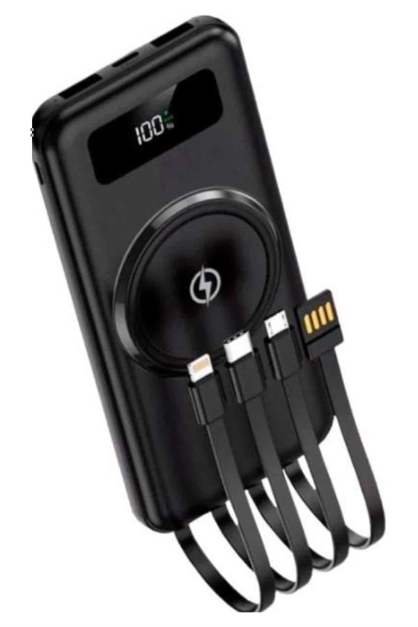 Kablosuz Çoklu Şarj Girişli 10.000 Mah Kablolu Powerbank Taşınabilir - Bayi Depom