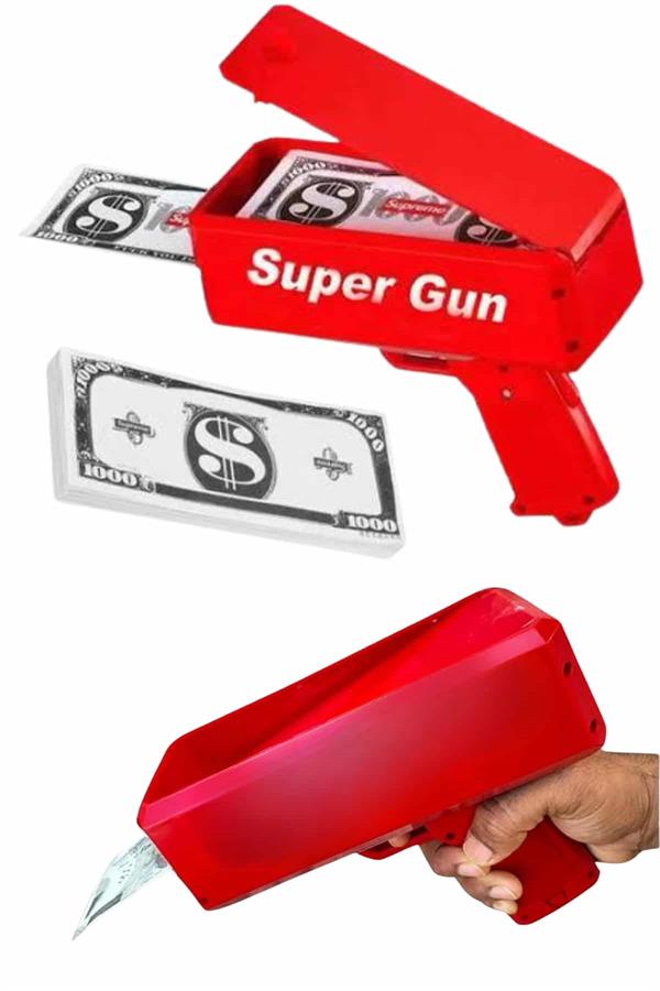 Kırmızı Parti Oyuncağı Para Saçma Fırlatma Tabancası Makinesi Super Money - Bayi Depom