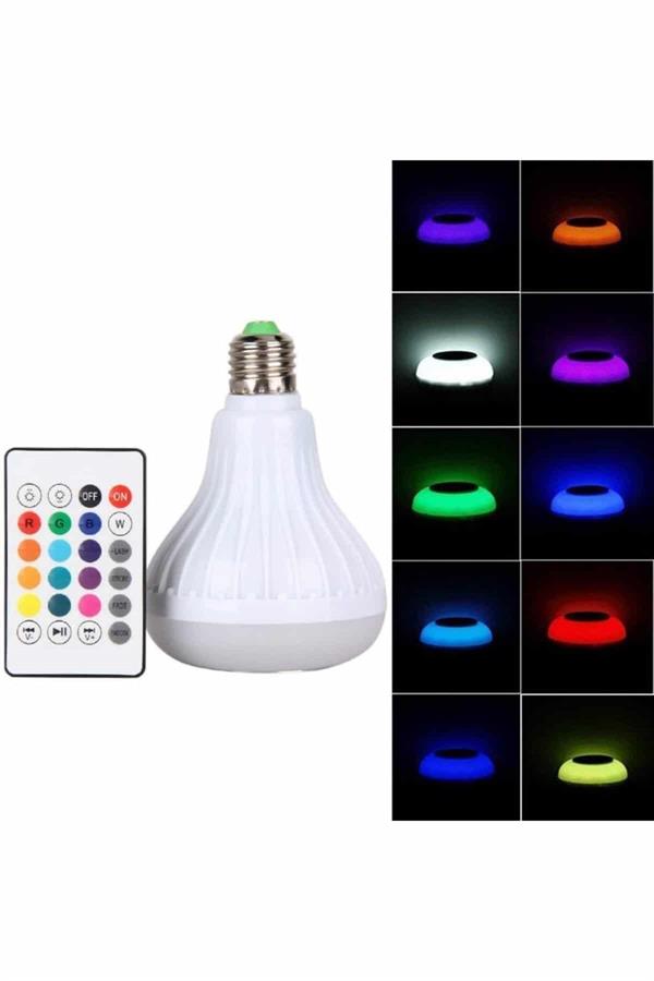 Kumandalı RGB Led Işık Bluetooth Hoparlör Ses Lambası Renkli Ampul - Bayi Depom