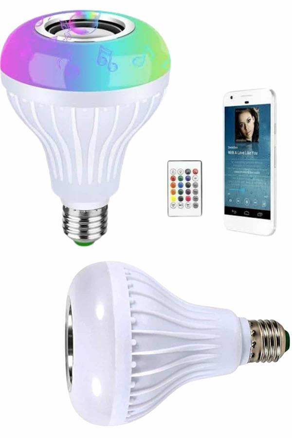 Kumandalı RGB Led Işık Bluetooth Hoparlör Ses Lambası Renkli Ampul - Bayi Depom