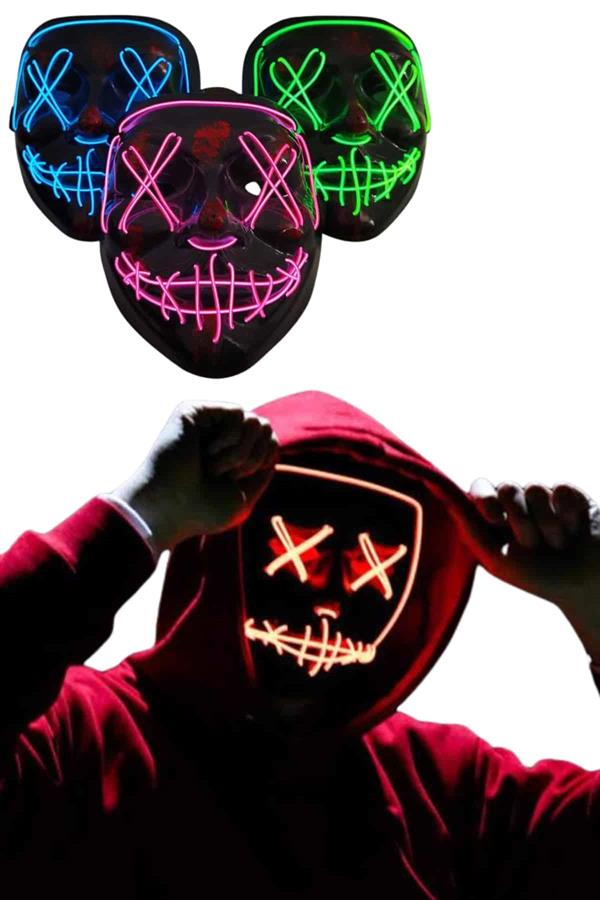 Led Işıklı Neon Maske Cadılar Bayramı Maskesi Korkunç Korku Maskesi - Bayi Depom