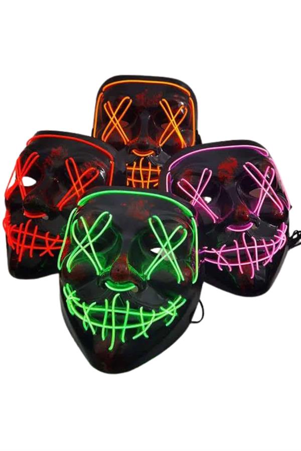 Led Işıklı Neon Maske Cadılar Bayramı Maskesi Korkunç Korku Maskesi - Bayi Depom