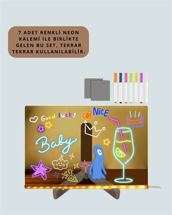 Şık ve Modern LED Pano – Neon Işıklı Silinebilir Akrilik Yazı Tahtası, 7 Renkli Kalem Dahil - Bayi Depom Şık ve Modern LED Pano – Neon Işıklı Silinebilir Akrilik Yazı Tahtası, 7 Renkli Kalem Dahil - Bayi Depom