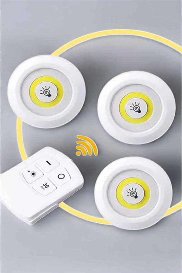 Led Lamba 3'lü Uzaktan Kumandalı Yapışkanlı Beyaz Işık - Bayi Depom