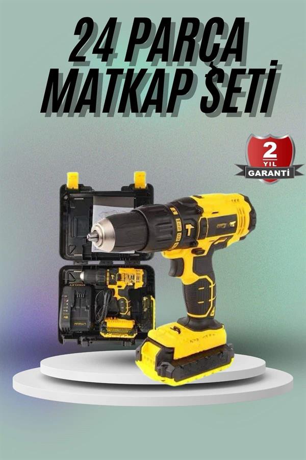 Matkap Seti 24 Parça Çift Bataryalı Darbeli Led Işıklı Vidalama - Bayi Depom
