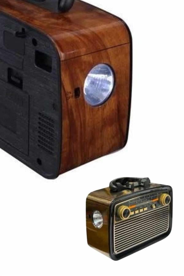 Nostaljik Görünümlü Ahşap Radyo TF SD USB Girişli Led Fener Işıklı - Bayi Depom