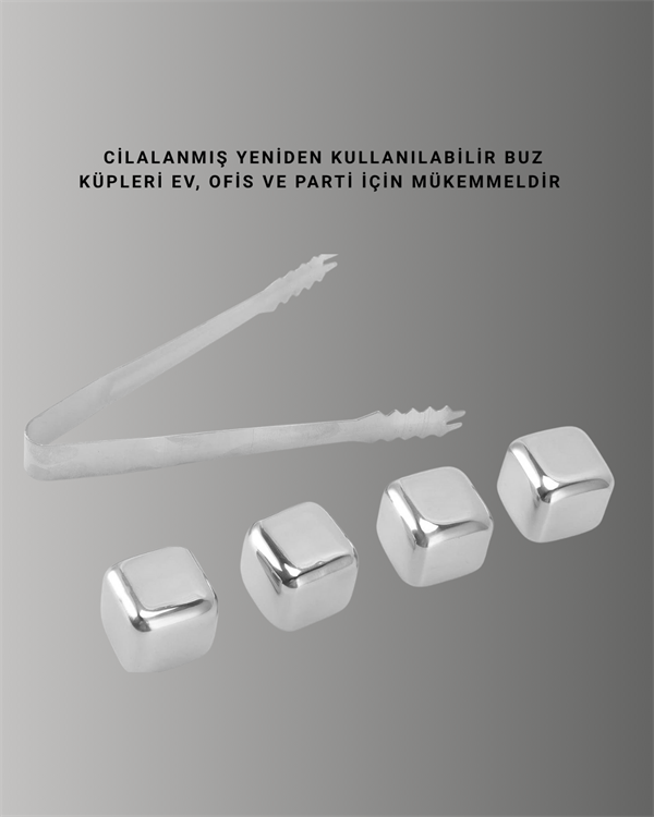 Yeniden Kullanılabilir 304 Çelik Metal Buz Küpleri 4'lü Set - Bayi Depom Yeniden Kullanılabilir 304 Çelik Metal Buz Küpleri 4'lü Set - Bayi Depom