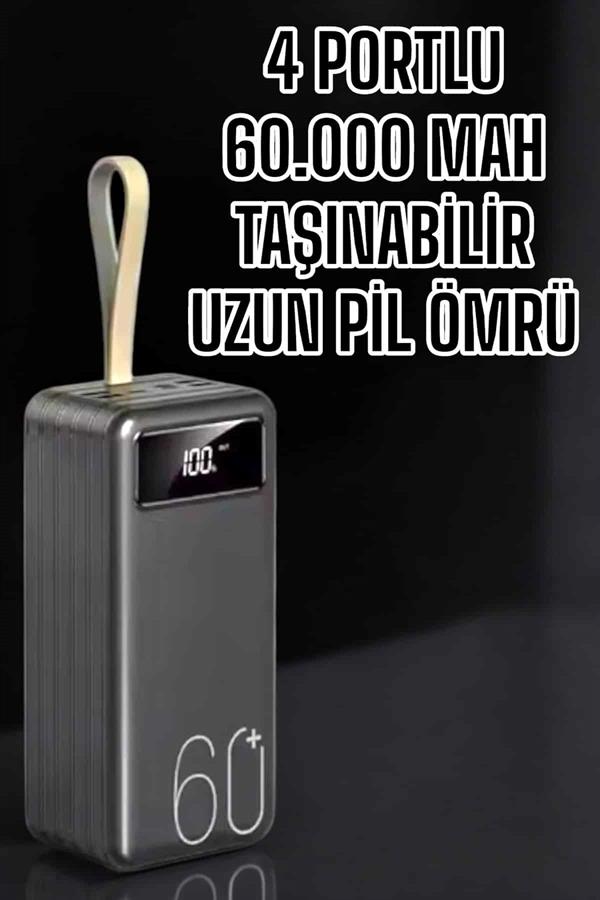 Powerbank 60.000 Mah Hızlı Şarj 4 Çıkışlı Uzun Şarj Süreli Dijital Göstergeli - Bayi Depom
