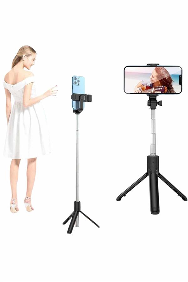 Selfie Çubuğu Tripod Bluetooth Kumandalı Selfie Çubuğu Telefon Tutucu - Bayi Depom