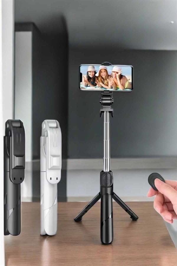 Selfie Çubuğu Tripod Kumandalı Telefon Tutucu Siyah - Bayi Depom