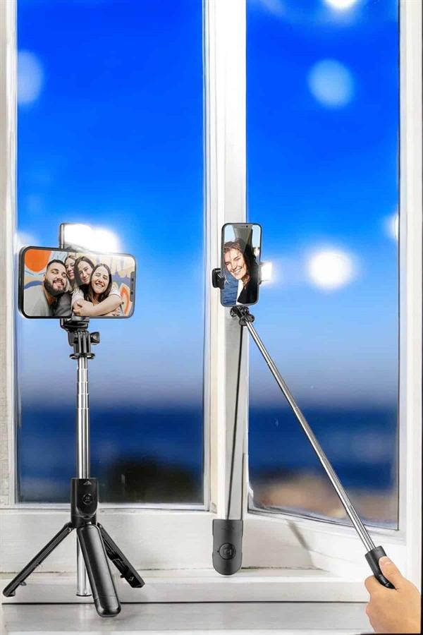Selfie Çubuğu Tripod Kumandalı Telefon Tutucu Siyah - Bayi Depom