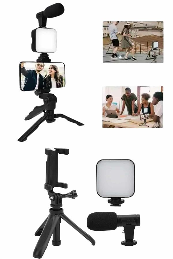 Telefon Tutucu Mini Mikrofonlu Tripod Vlog Çekim Video - Bayi Depom Telefon Tutucu Mini Mikrofonlu Tripod Vlog Çekim Video - Bayi Depom