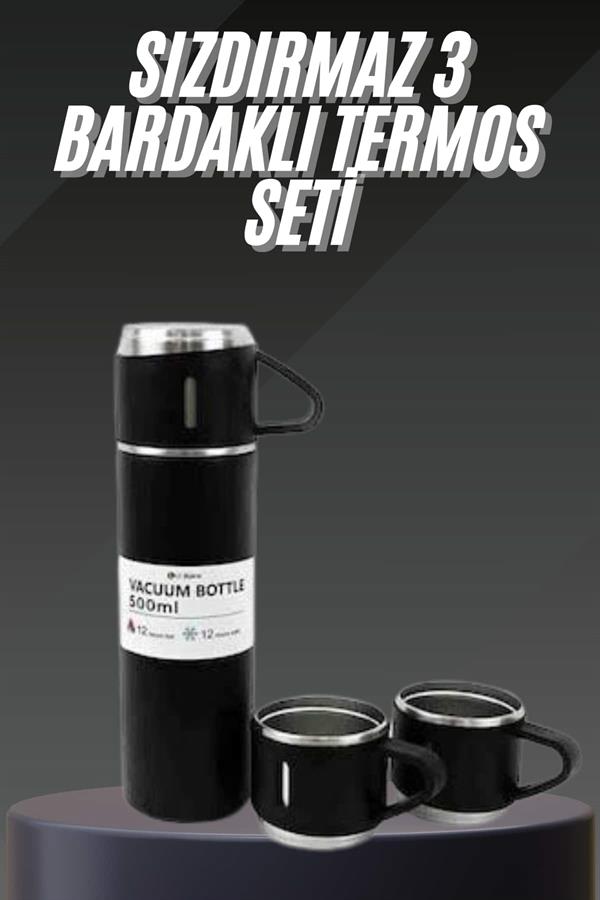 Termos Seti Paslanmaz Çelik 3 Bardaklı Vakumlu Termos Set 500 Ml 12 Saate Kadar Isı Koruma - Bayi Depom Termos Seti Paslanmaz Çelik 3 Bardaklı Vakumlu Termos Set 500 Ml 12 Saate Kadar Isı Koruma - Bayi Depom