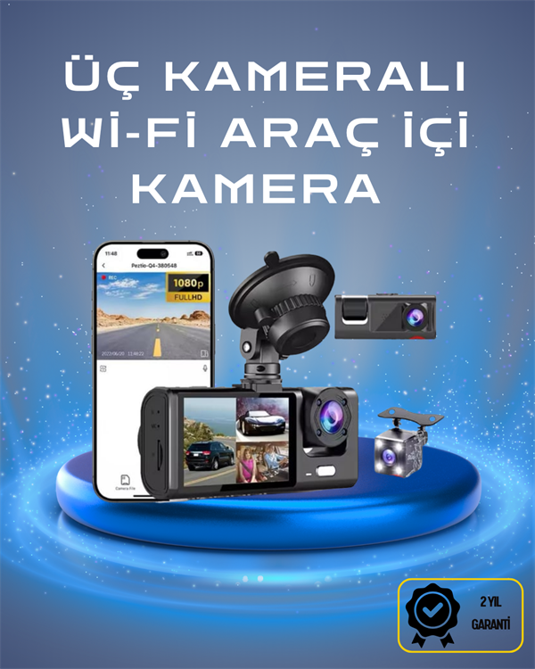Üç Kameralı 1080p Full HD Araç İçi Kamera – G-Sensörlü ve Gece Görüşlü - Bayi Depom Üç Kameralı 1080p Full HD Araç İçi Kamera – G-Sensörlü ve Gece Görüşlü - Bayi Depom