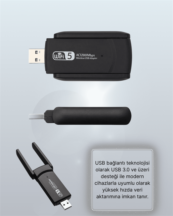 USB WiFi Adaptör – 1200 Mbps Hız - Bayi Depom