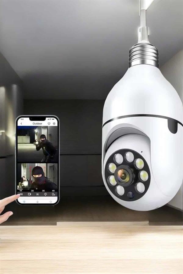 Wifi Kamera Duylu Ampul Görünümlü 360 Derece Dönebilen Ev Kamerası - Bayi Depom