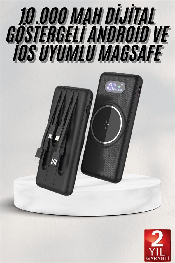 Wireless Powerbank 10000 Mah LED Ekranlı Dahili Kablolu Hızlı Şarj - Bayi Depom