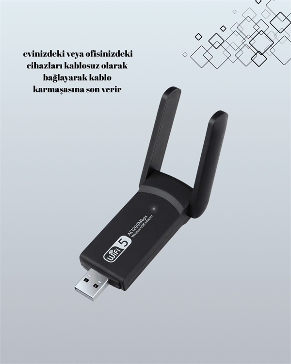 Yüksek Hızlı 1200 Mbps Çift Bant USB WiFi Adaptör – Güçlü Sinyal, Geniş Uyumluluk - Bayi Depom