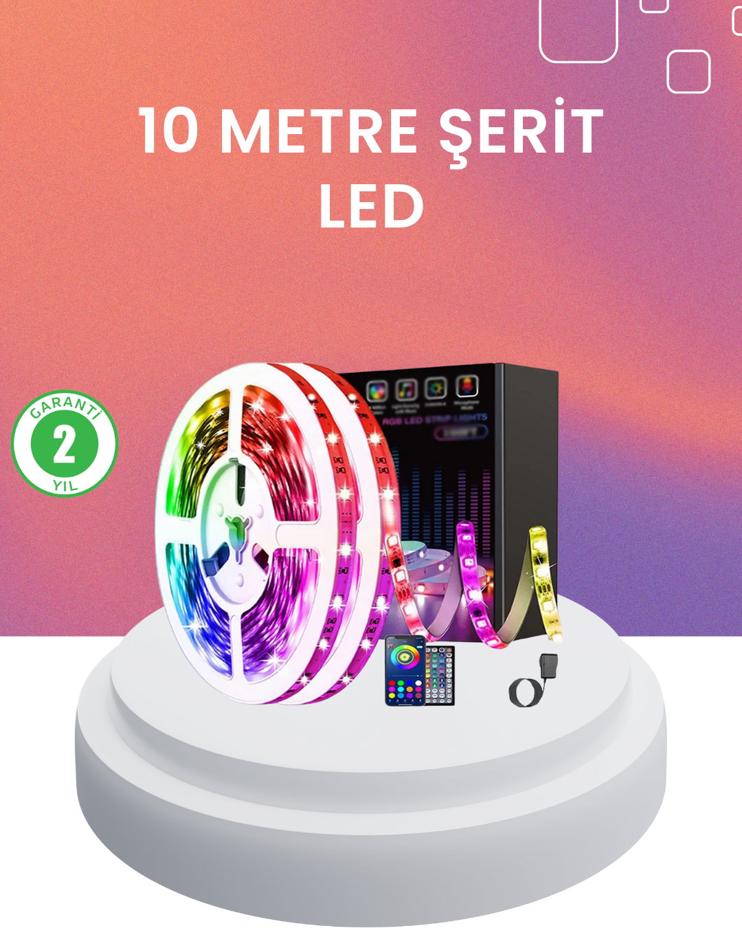 10 Metre Telefon Kontrollü Smart Şerit Led USB RGB Kumandalı - Bayi Depom