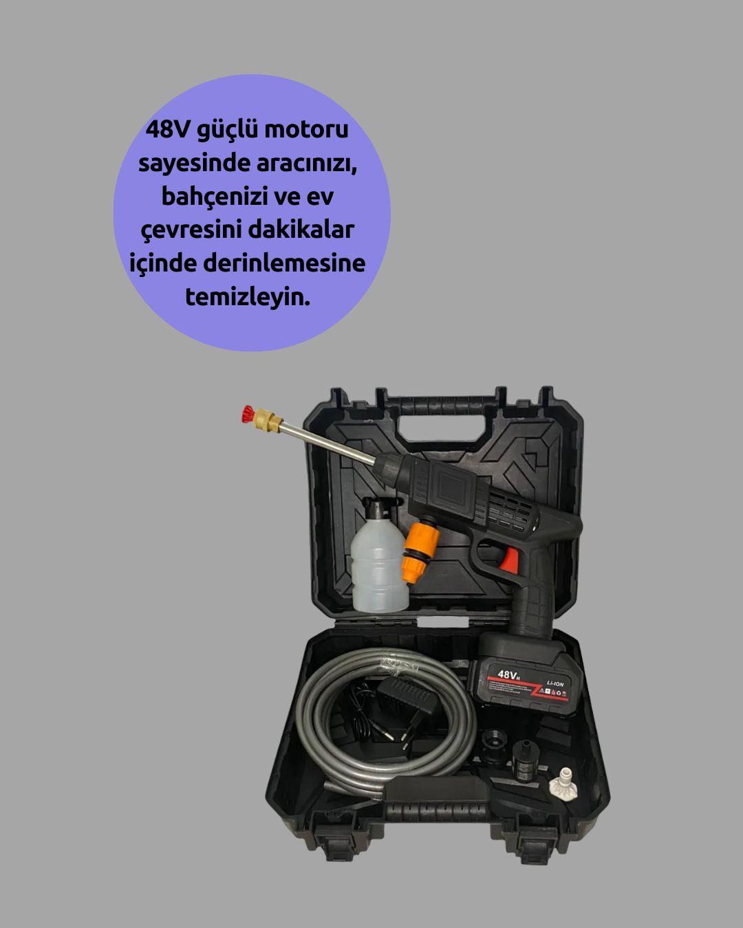 48V Şarjlı Basınçlı Yıkama Makinesi Kablosuz Su Tabancası - Bayi Depom 48V Şarjlı Basınçlı Yıkama Makinesi Kablosuz Su Tabancası - Bayi Depom