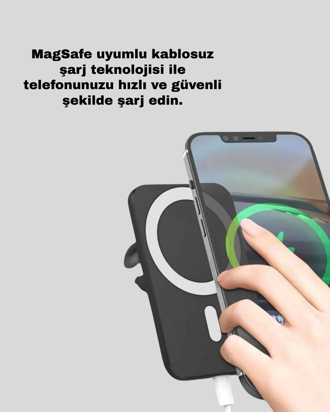 15W Kablosuz Şarj Destekli MagSafe Araç Tutucu Havalandırma Klipsli - Bayi Depom 15W Kablosuz Şarj Destekli MagSafe Araç Tutucu Havalandırma Klipsli - Bayi Depom