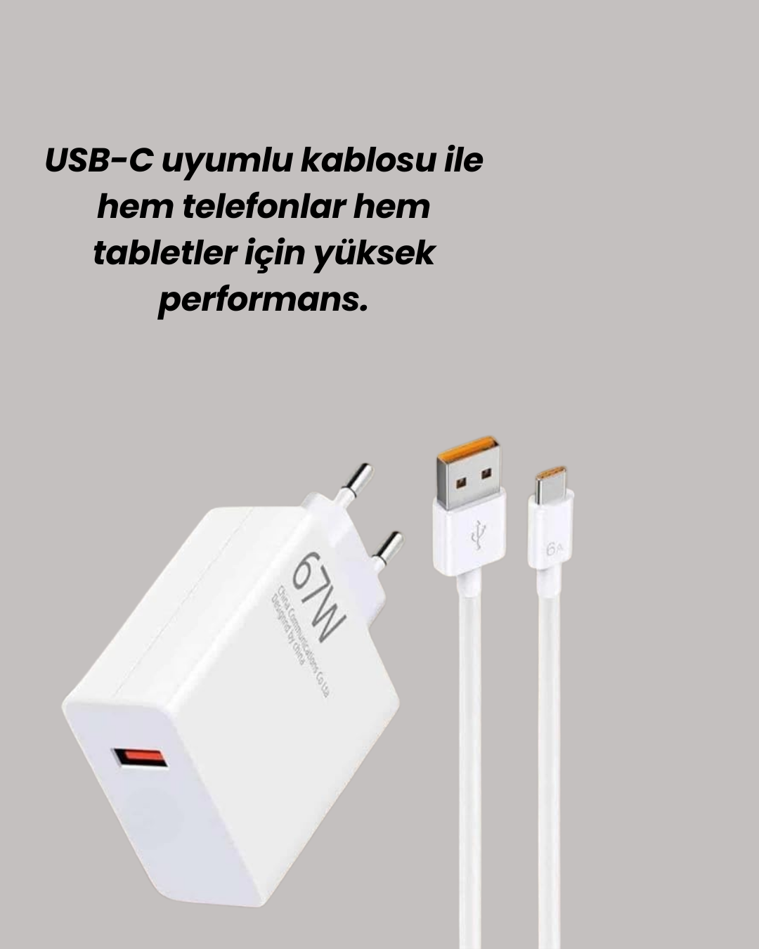 Güvenli ve Hızlı Şarj İçin 67W Turbo Adaptör Type-C Kablo ile - Bayi Depom