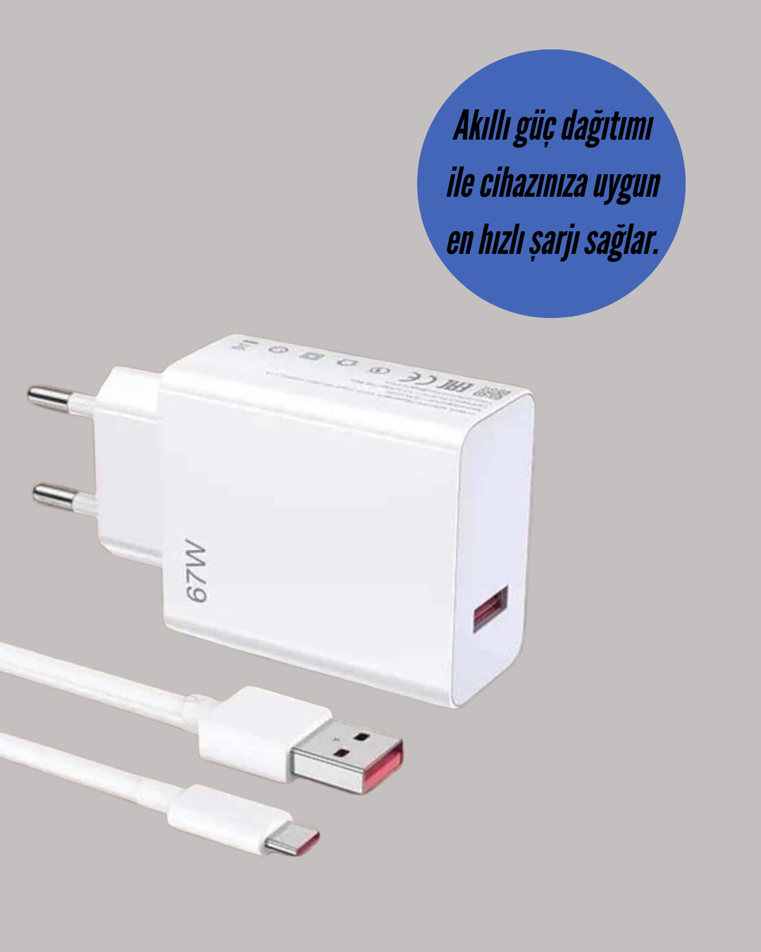 Güvenli ve Hızlı Şarj İçin 67W Turbo Adaptör Type-C Kablo ile - Bayi Depom