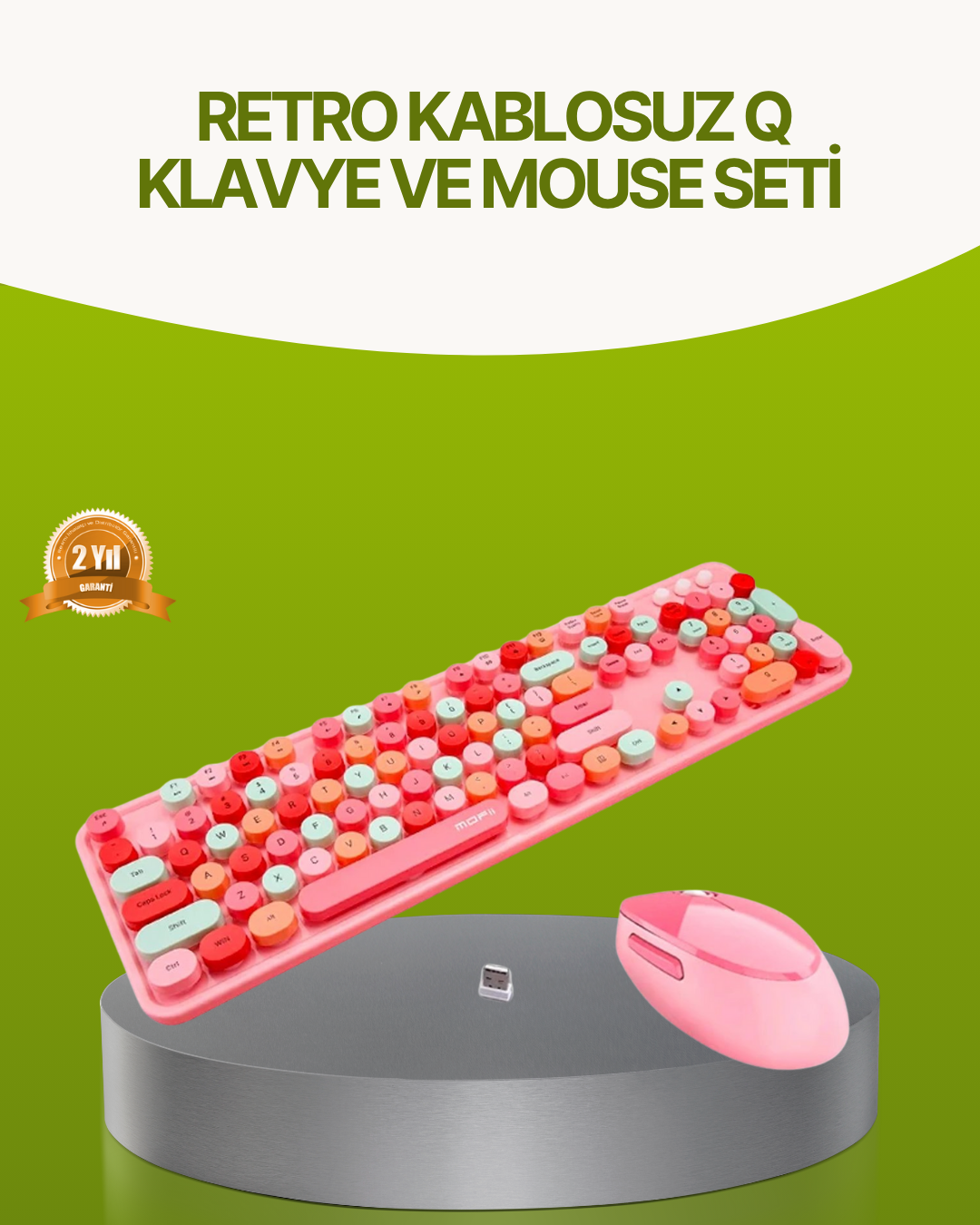 Bluetooth Retro Kablosuz Klavye ve Mouse Seti – 3 Cihaz Bağlantılı, Sessiz Tuş, Uzun Pil Ömrü - Bayi Depom