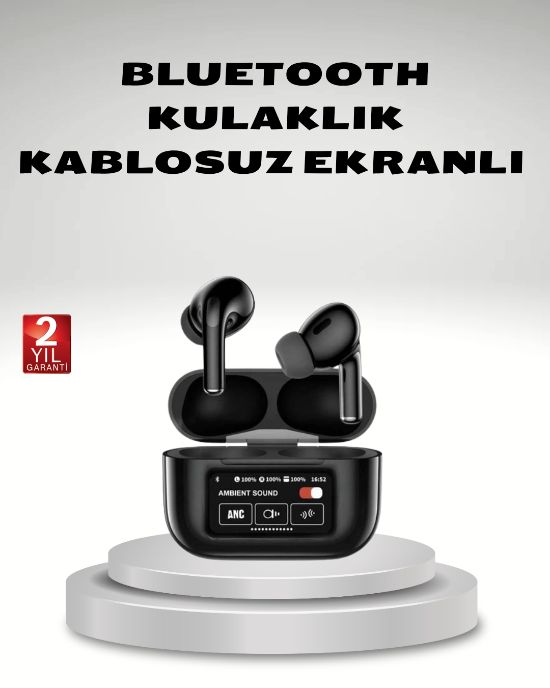 Aktif Gürültü Engelleme (ANC) Kablosuz Bluetooth Kulaklık – Dijital Ekranlı, Dokunmatik ve Uzun Pil Ömürlü - Bayi Depom