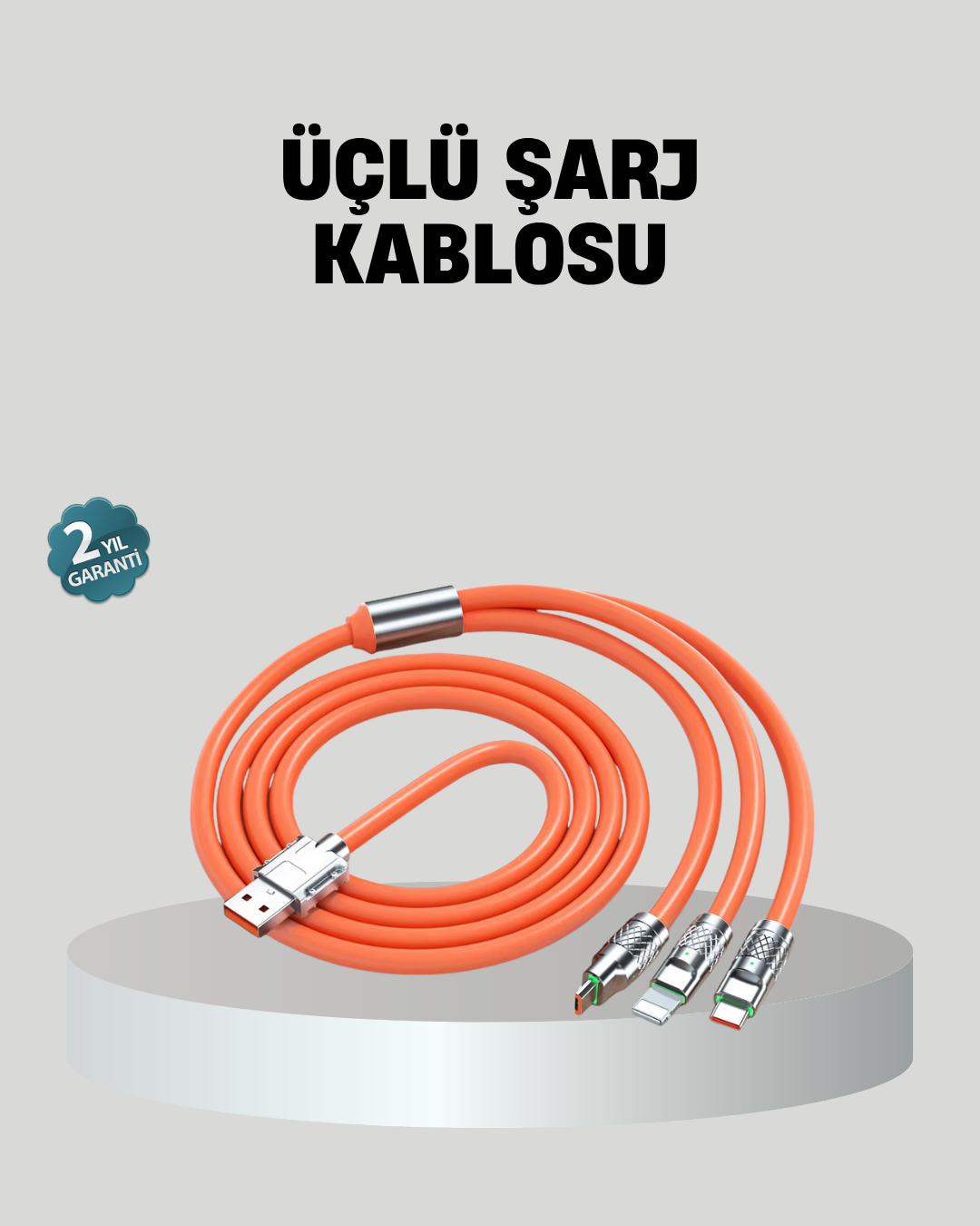 ÜÇLÜ Şarj Kablosu – Yüksek Hızlı, Dayanıklı ve Uzun Ömürlü - Bayi Depom