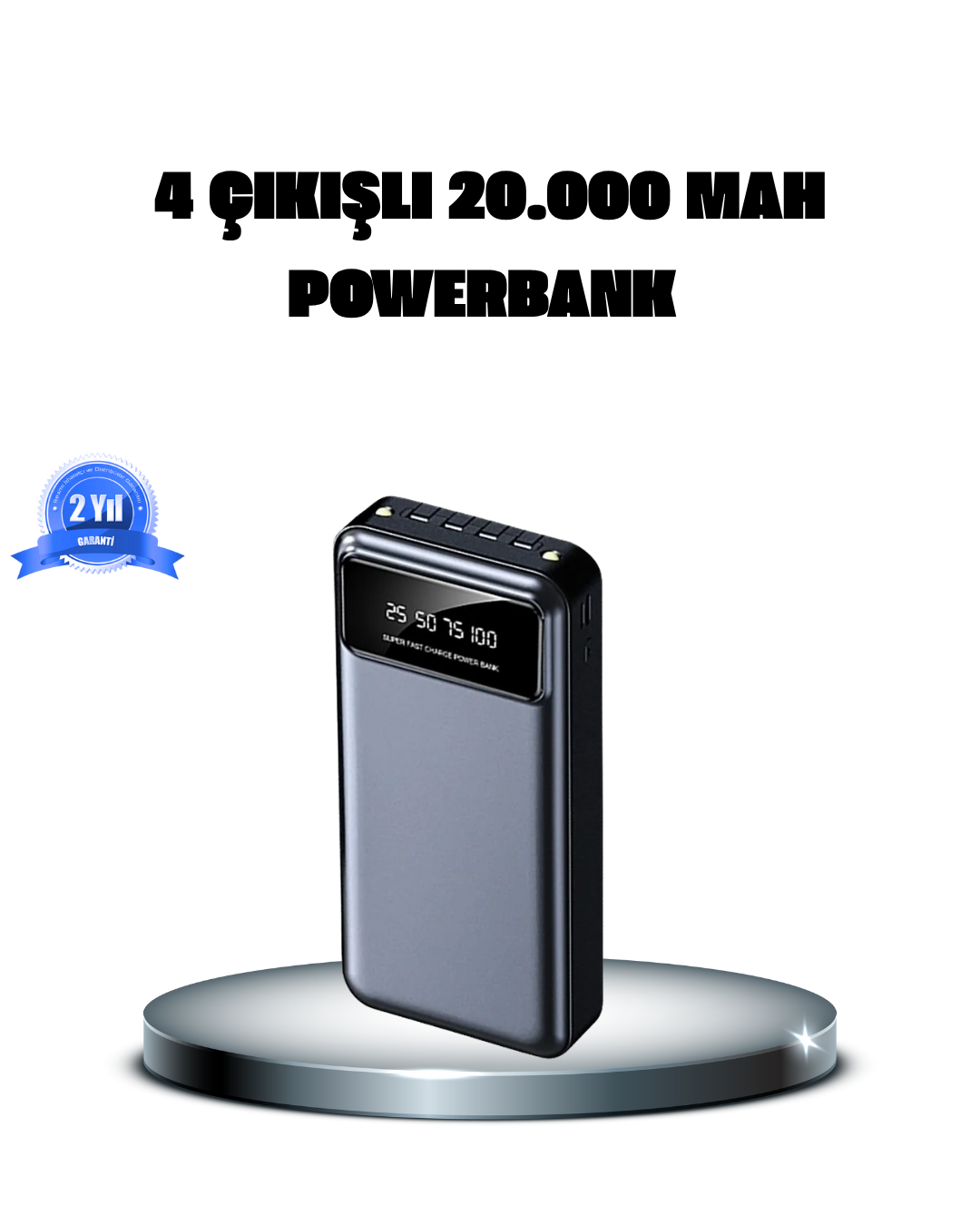 Powerbank 20000 mAh 4 Çıkışlı Hızlı Şarjlı ve LED Göstergeli - Bayi Depom