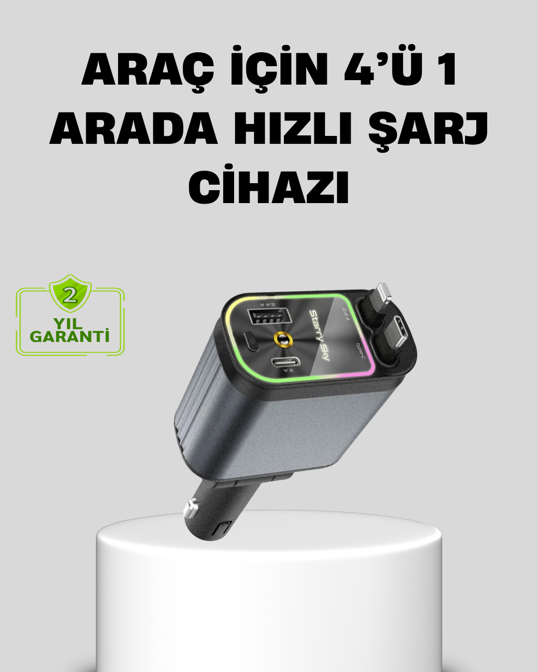 Araç Şarj Cihazı 66W 4 Portlu Hızlı Şarj ve LED Işıklı - Bayi Depom Araç Şarj Cihazı 66W 4 Portlu Hızlı Şarj ve LED Işıklı - Bayi Depom