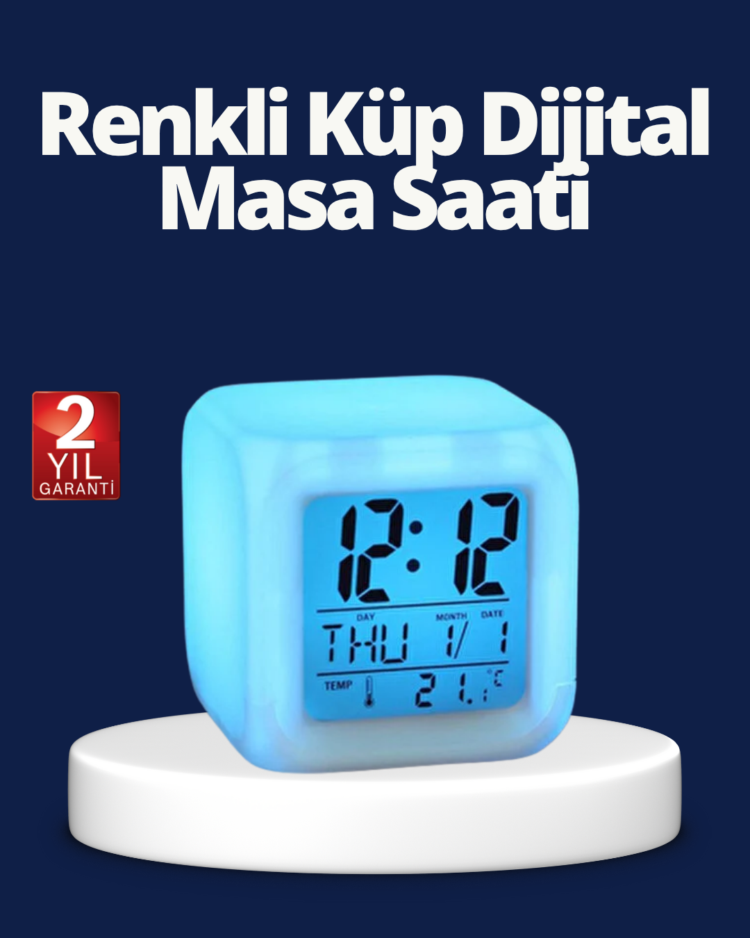 Renk Değiştiren LED Alarmlı Dijital Küp Masa Saati - Bayi Depom