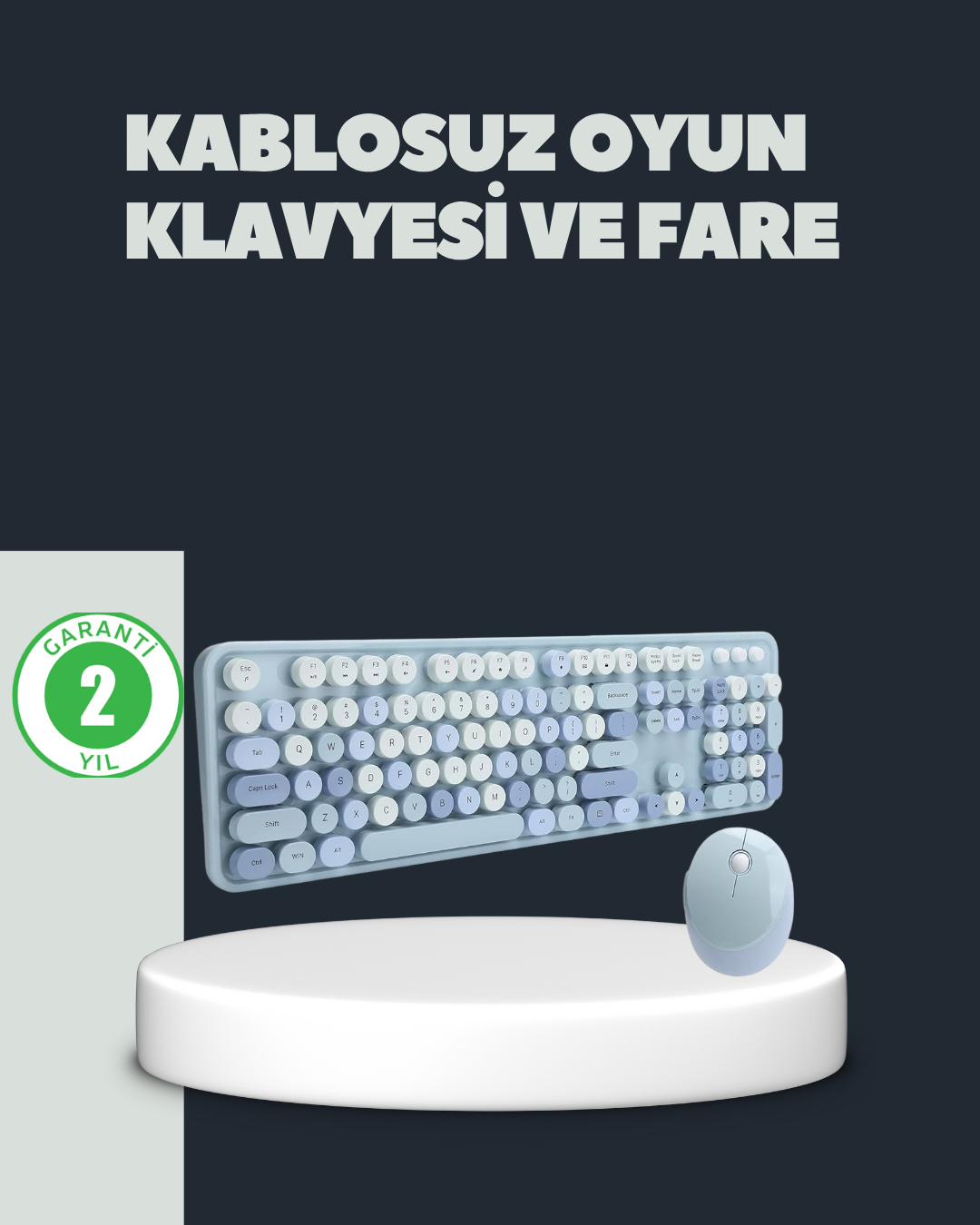 Retro Daktilo Stilli Kablosuz Klavye Mouse Seti – Sessiz ve Şık - Bayi Depom
