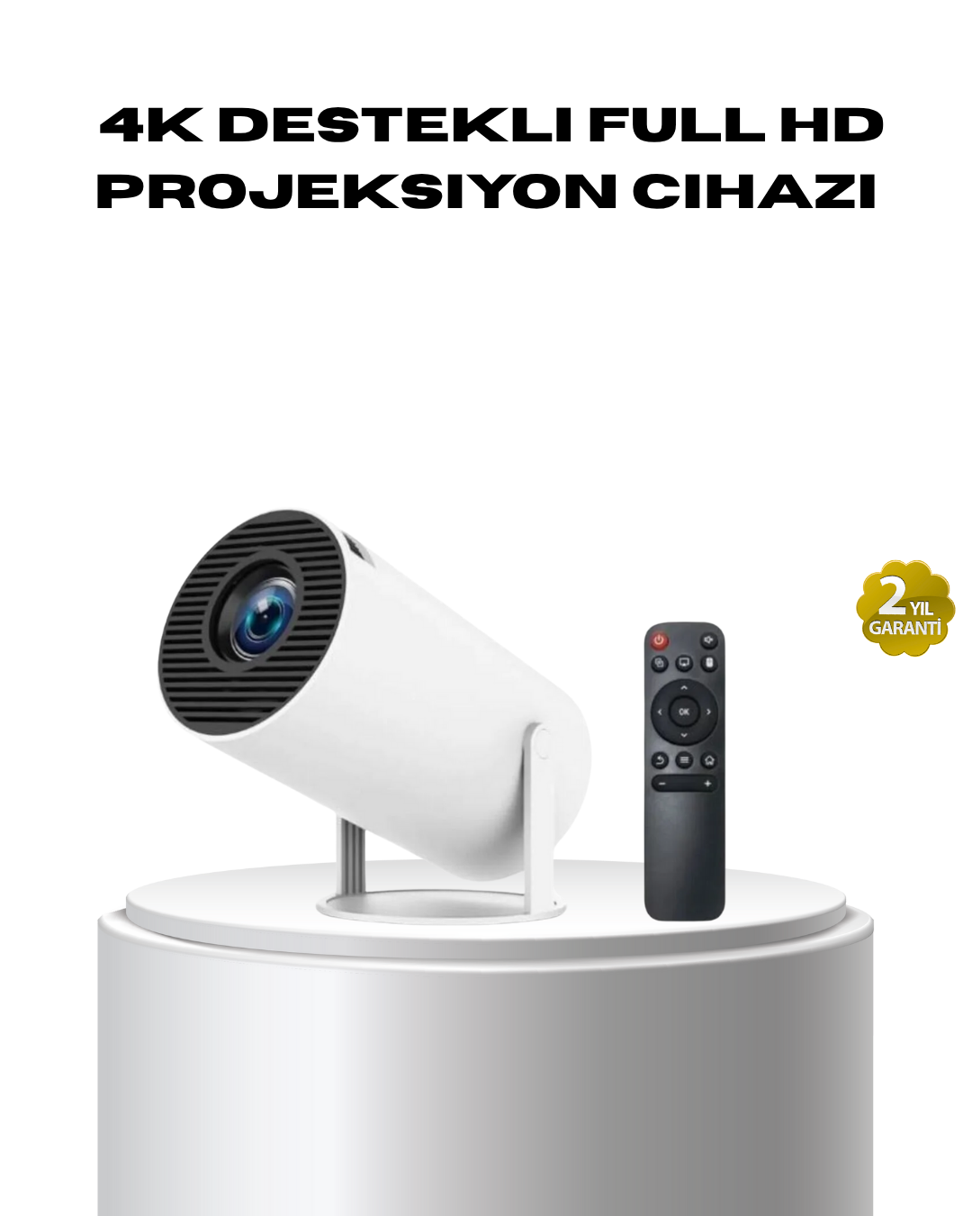 4K Destekli Full HD Projeksiyon Cihazı – 130 inç Geniş Ekran, WiFi ve HDMI Bağlantılı - Bayi Depom