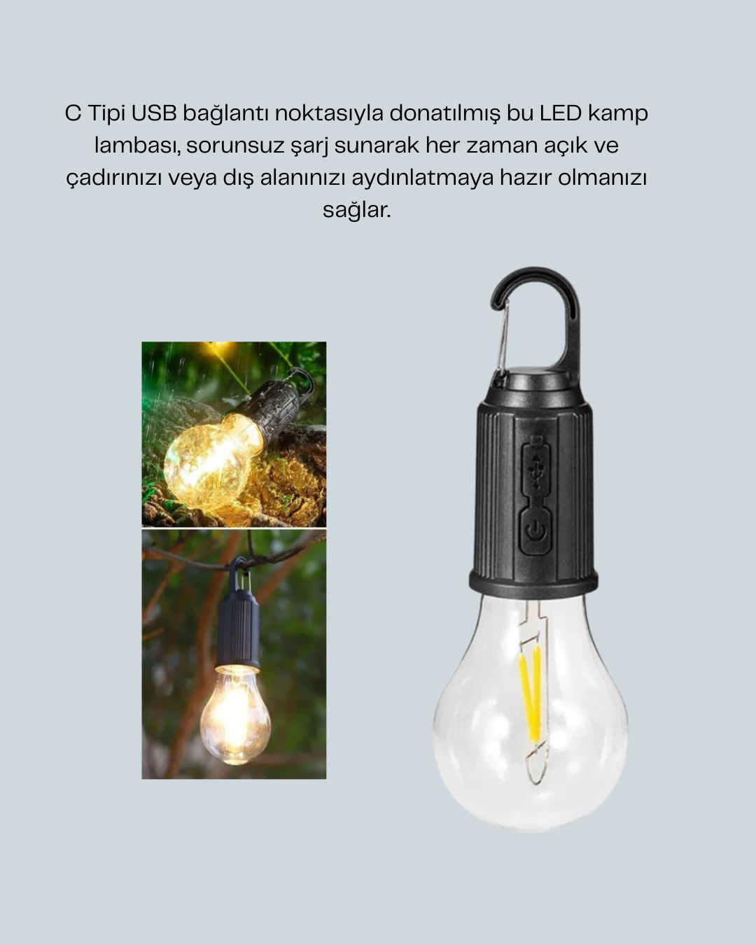 Akıllı Sensörlü USB Şarjlı Kamp Lambası - Bayi Depom