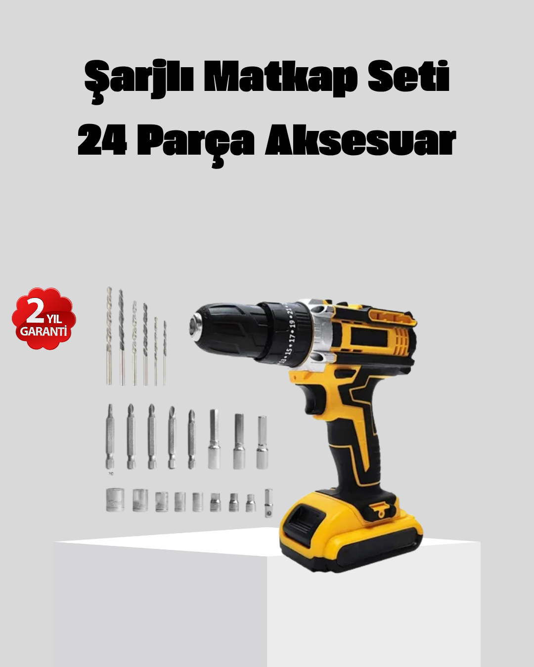 24 Parça Çift Bataryalı Akülü Darbeli Matkap – Güçlü Motor, Metal Dişli, LED Işıklı - Bayi Depom