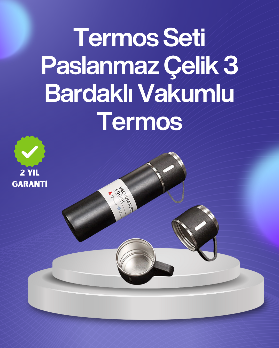 Isıyı Uzun Süre Koruyan 500 ml Termos Seti | Çelik Gövde, 2 Bardaklı, Hediye Kutulu - Bayi Depom