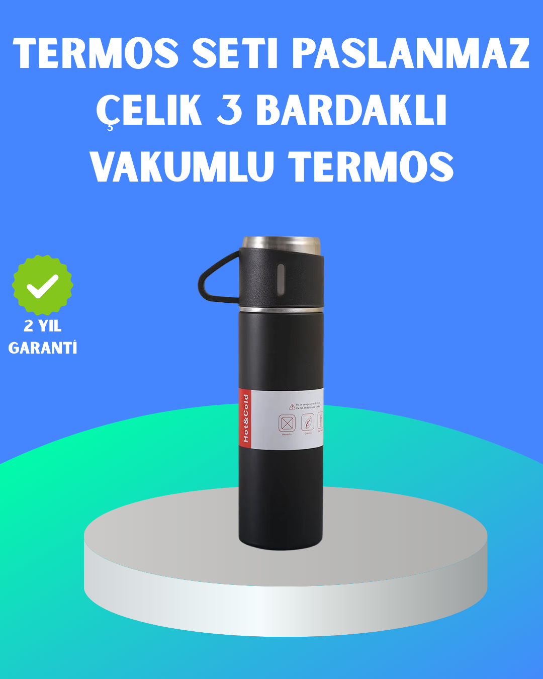 304 Çelik Termos Seti | 2 Bardaklı, 500 ml, Uzun Süre Isı Koruma - Bayi Depom