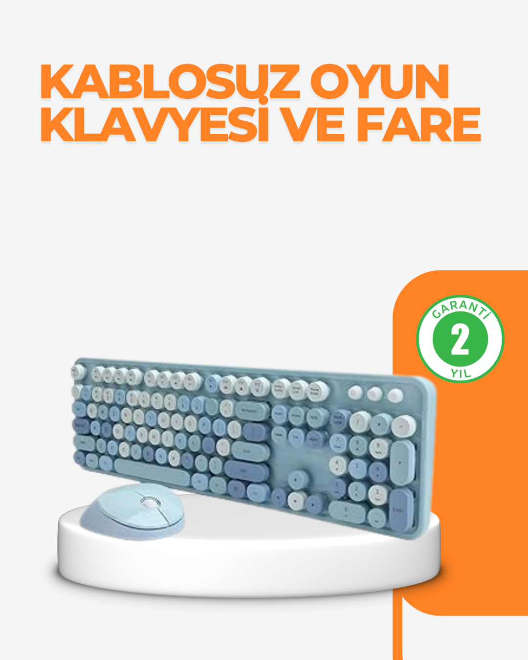 Kablosuz Retro Klavye ve Mouse Seti – 104 Tuşlu Sevimli Tasarım - Bayi Depom