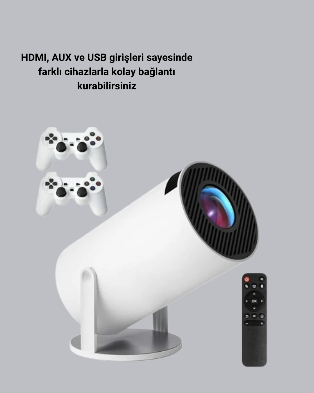 4K Wi-Fi 6 Projeksiyon Cihazı – 10.000+ Oyun Desteği, Kablosuz Bağlantı ve Çoklu Giriş Portları Yeni Nesil - Bayi Depom